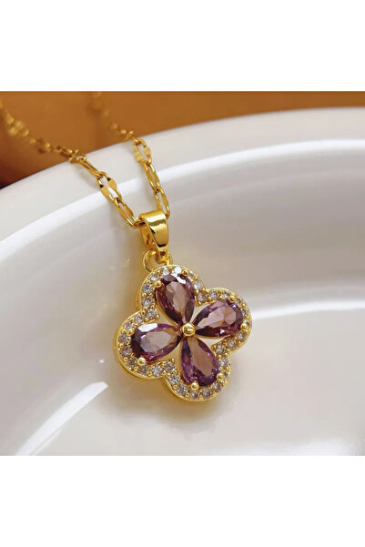 Peach Jewelry Peach Jewerly Μενταγιόν Σταυρός Από Χάλυβα Τιτανίου Με Ζιργκόν Μωβ