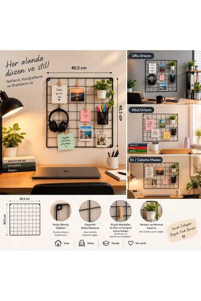 LEFİEV LEFİ EV 40,5x40,5 cm Metal Dekoratif Tel Pano | Notluk, Fotoğraf ve Ak...