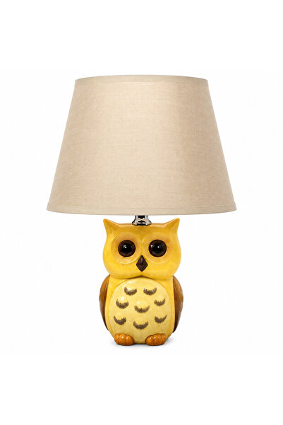 Generic Brand Lampă de masă decorativă cu bufniță, bază ceramică și abajur bej