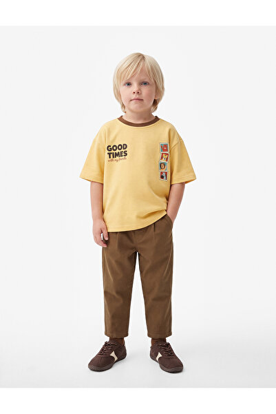 Koton Tricou oversize cu mânecă lungă, cu decolteu rotund, din bumbac imprimat