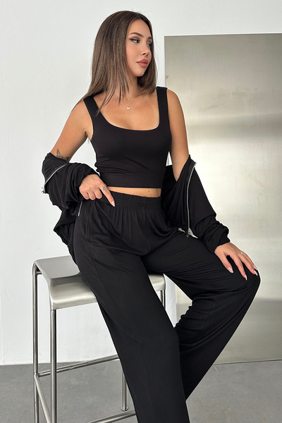 Noa&Noa Cardigan cu fermoar pentru femei, pantaloni largi, set din 3 piese