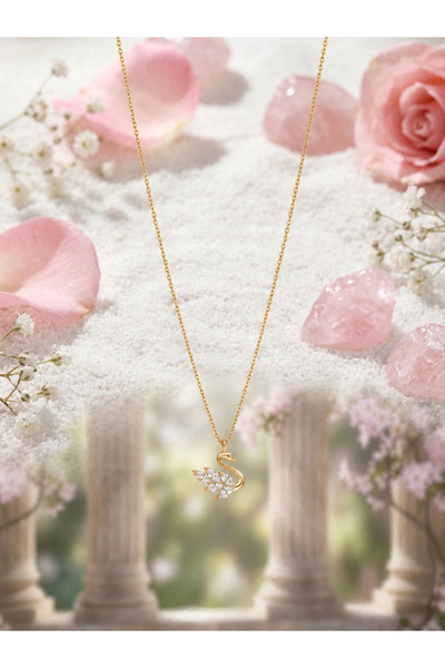 Peach Jewelry Peach Jewerly Κολιέ Από Ασήμι 925 Κύκνος Με Ζιργκόν Επιχρυσωμέν...