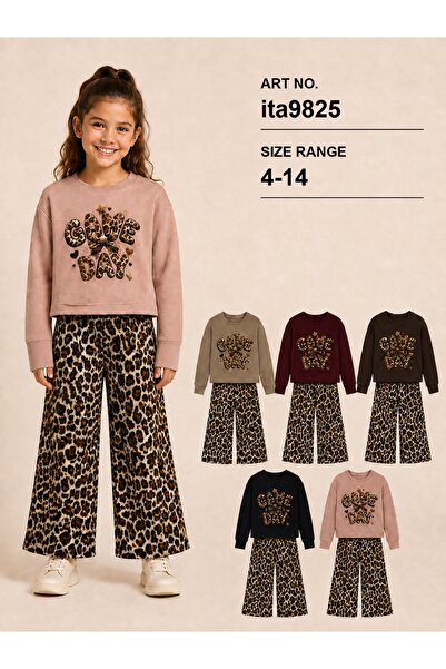 SETTY KOOP Set pulover și pantaloni cu imprimeu leopard pentru fete