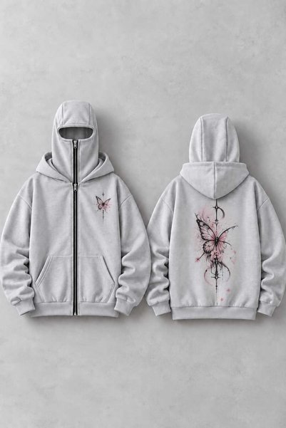LOTS MODA Snow Masked Ninja Unisex Sweatshirt Cardigan 2Strands Thick Fleece