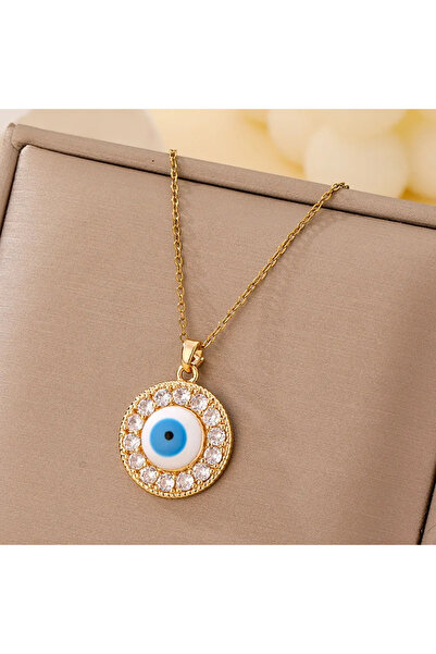 Peach Jewelry Peach Jewerly Γυναικείο Κολιέ Μάτι Από Χάλυβα Τιτανίου Επιχρυσω...