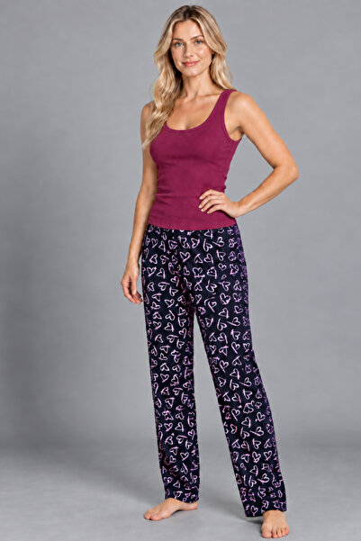 FİT WOMEN Women's Striped Blouse Patterned Strappy Burgundy Pajama Set