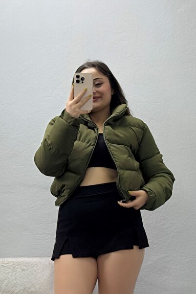 BELENDİR Women's Inflatable Coat with Elastic Waist Khaki