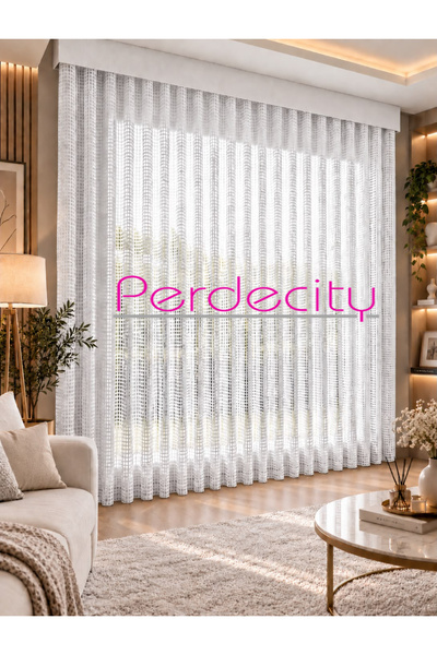 PERDECITY Lüx file beyaz tül perde modern ve estetik düz dikim (ekstraforlu) ...