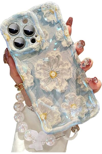 GENERAL Compatible with iPhone 15 Case, Floral Oil Painting Glitter Phone Cov...