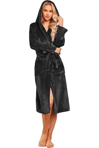 KASTWAVE Warm & Cozy Women's Fleece Bathrobe with Hood - Soft Plush Long Robe...
