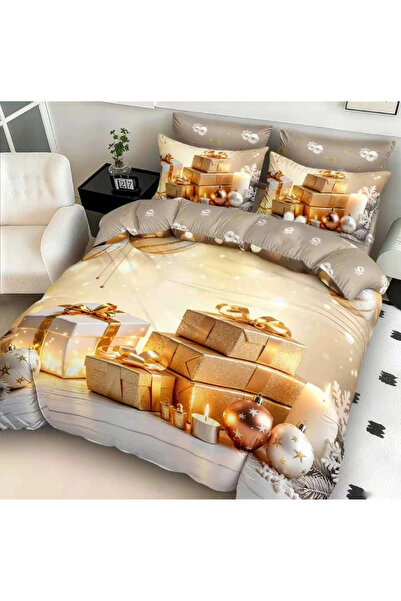 decorami Double bed linen, FINET, Digital Print, Christmas, Cream, Christmas ...