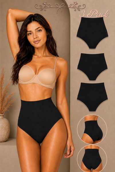 WomanAndKids Night Black Women's Gathering High-Waisted Flexible 3-Piece Panties