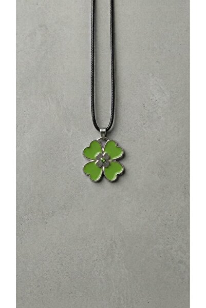 Corvus kolye&bileklik Adjustable Leather Cord Necklace with Green Enamel Four...
