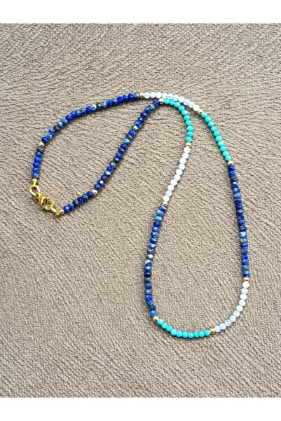 Generic Brand La Mer - Colier fin din lapis lazuli, agate blue lace si turcoaz