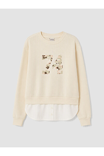 LC Waikiki Two Mt Shop Quality Lcw Kids Ecru Printed Girls' Sweatshirt
