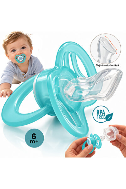 PUR Brand PUR ®   Ορθοδοντική Πιπίλα +6 Μηνών, Τιρκουάζ, Ιατρική Σιλικόνη, Χω...