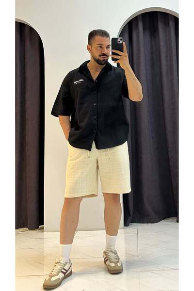 MERVENS Chest and Back Embroidery Detailed Short-Sleeved Shirt