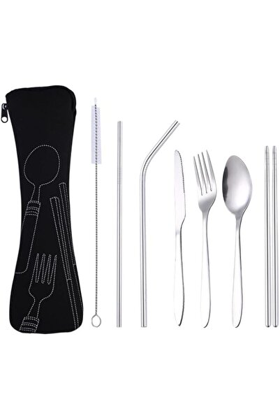 Generic طقم أدوات مائدة مع حقيبة محمولة، أدوات طعام من الفولاذ المقاوم للصدأ ...