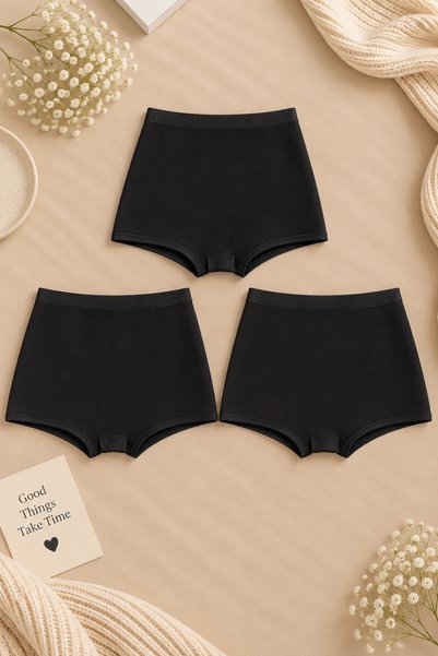 Nymora 3-Pack Women's Extra High Waist Gathering Cotton Modal Panties Black