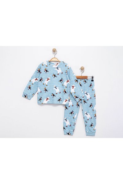 The Cloudish Shop Boy's Pajama Set with Blue Penguin Pattern