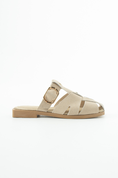 DUXAL SHOES Fabian Women's Camel Suede Caged Sandals Slipper Buckle Detail
