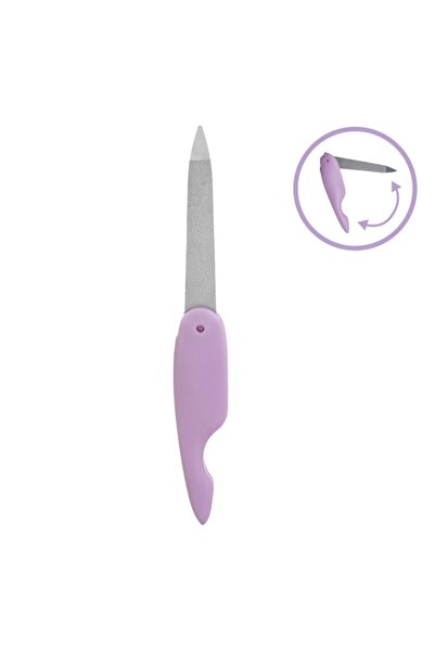 OEM Pilă de unghii metalică cu mâner pliabil mov, 7,5 cm, dimensiune de buzunar