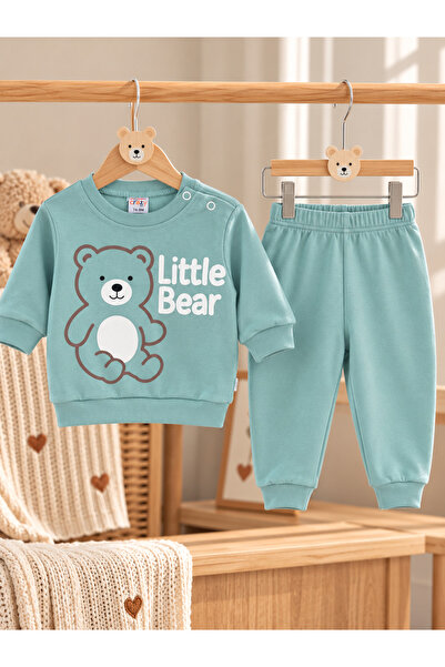 Little Bear Baskılı 2'li Yeşil Bebek Takımı