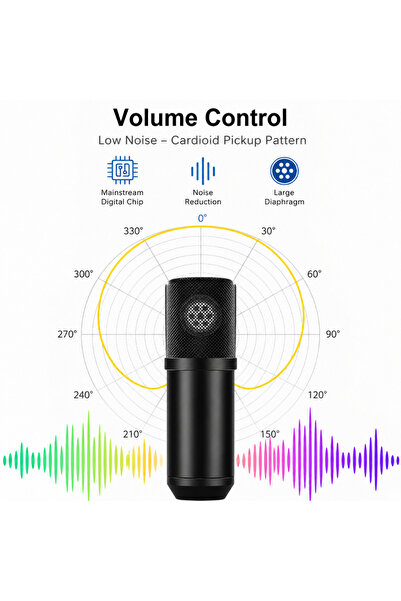 Velixo Microfon profesional cu braț reglabil, XLR, cardioid, reducere a zgomotului, filtru pop, streaming, YouTube, TikTok, gaming, podcast, Android, iOS, USB, negru