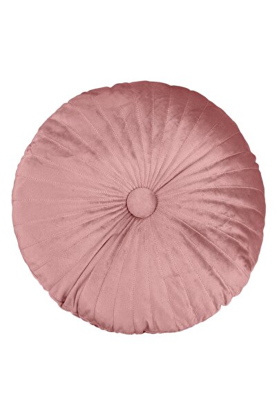 OEM Pernă rotundă de canapea din catifea roz nude cu nasturi - Diametru 35cm