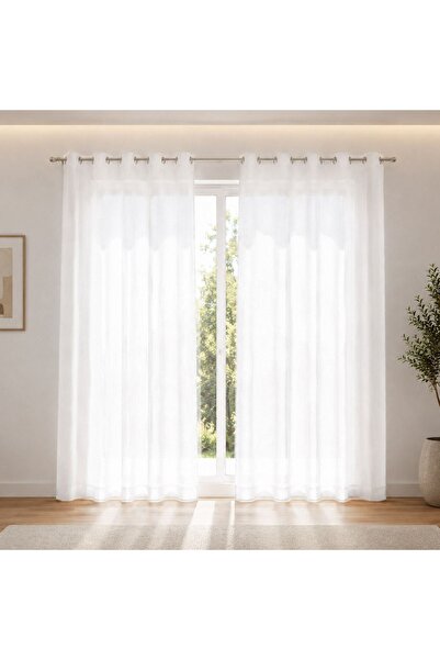 OEM Perdea decorativă Off White din imitație de mătase cu inele 140x260cm