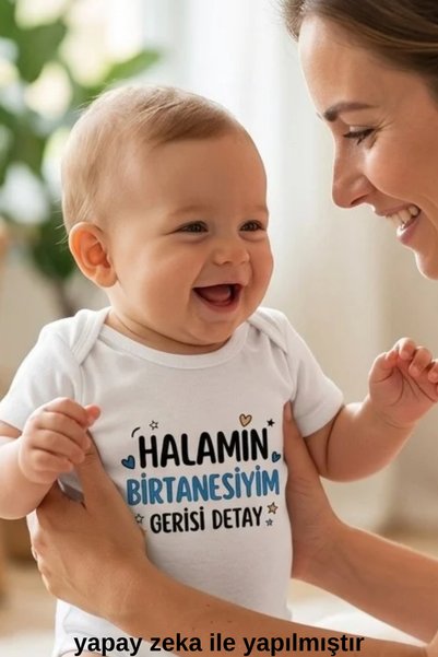 EGGBABY My Aunt Is My Love, Detailed Printed Short Sleeve 100% Cotton Baby Bodysuit, Hala Sevgisi