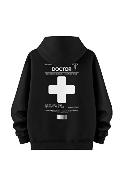 DOKTOR, KAPÜŞONLU, GÜNLÜK, UZUN KOLLU, MESLEK TEMALI, SIRT BASKILI, YAZILI, CEPLİ, DAILY OVERSIZE HOODİE