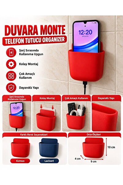 Genel Markalar Duvara Monte Telefon Tutucu Organizer - Şarj sırasında Kullanı...