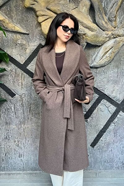 thesunfyre Women's Lined-Belted Slit Detailed Regular Fit Wool Cashmere Coat ...