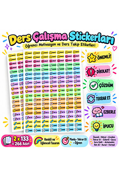 266'lı Ders Çalışma Stickerı 2x133 Ders Takip Motivasyon Etiketi