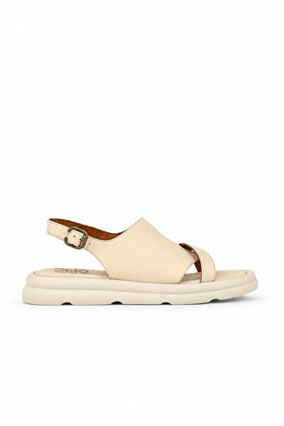 BUENO Cream Leather Women's Flat Sandals