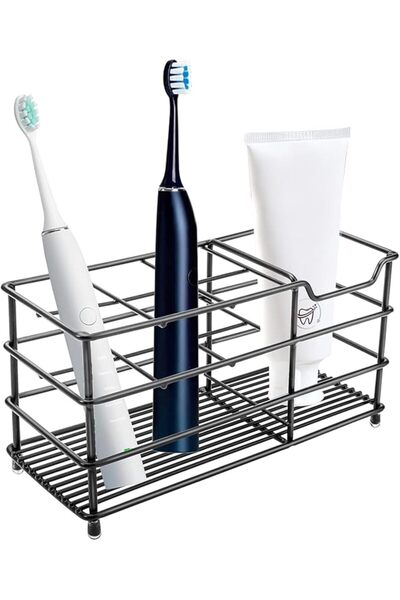 GENERAL Metal Toothbrush Holder Multi-Grid Bathroom Toothpaste & Brush Organi...