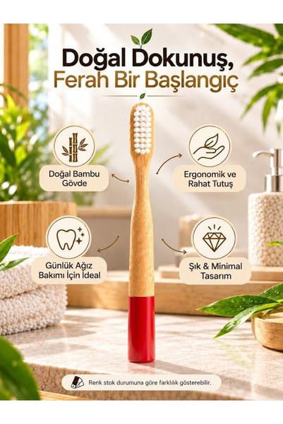 HB LİFE Boyalı Bambu Diş Fırçası – Doğal Bambu Gövde, Ergonomik Tutuş, Günlük Ağız Bakımı