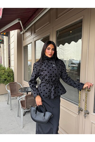 1Moda1Tarz Imported Trench Coat Torino Fabric Polka Dot Pattern Belt Included...