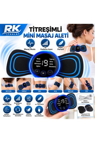 RK Cosmetic 8 Modlu Mini Şarjlı Kelebek LCD Ekran Ems Boyun Omuz Kol Sırt Ele...