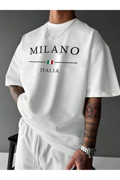 luci sports Milano Italia Printed Single Jersey White T-Shirt - Oversize Crew...