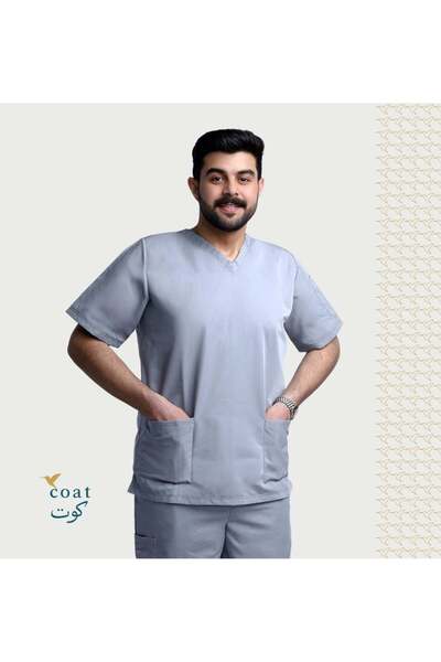 OEMS سكراب طبي رجالي ستريش رصاصي من كوت، بلوزة وبنطلون - L