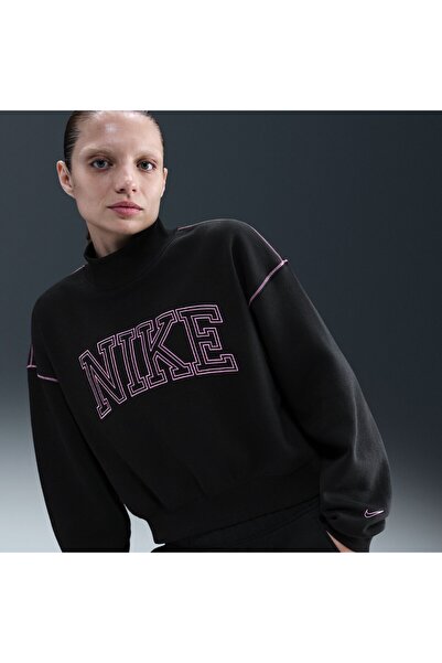 Nike Phoenix Fleece Logo Mock Neck Kadın Siyah Sweatshirt