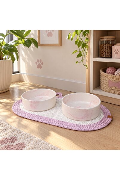 PAWLENKA 2 Adet 420 Ml Seramik Mama Ve Su Kabı Supla - Mama Kabı Paspası - Ma...