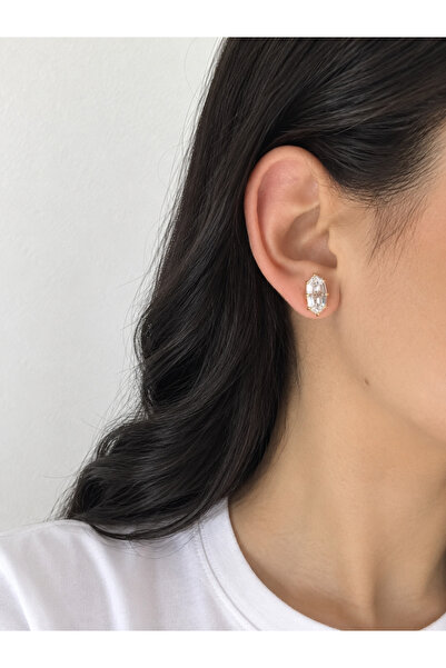 Lisse.co Marquise Cut Single Stone Nail Detailed Anti-Tarnish Steel Earrings
