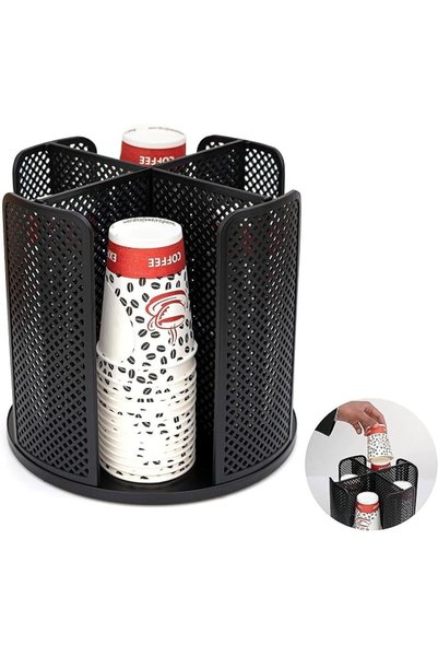 PYEBE Baibi Cup and Lid Organizer, 360 Degree Rotating Dispenser with 4 Compa...