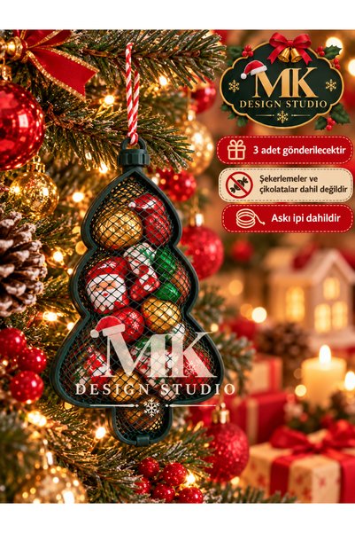 MK DESIGN STUDIO 3’lü 3D Baskı Çam Ağacı Şeklinde - Yılbaşı Noel Ağacı Süsü Ş...