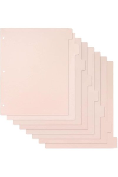 KASTWAVE Pink Durable Plastic Dividers for 3 Ring Binder, 8-Tab Plastic Divid...