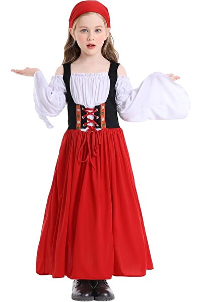 GENERAL SEAUR Kids Girls Medieval Renaissance Maxi Dress Off Shoulder Bell Lo...