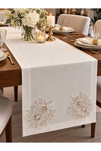 Zeren Home Lotus Lace Detailed Table Runner – Stylish Decorative Runner – Si̇...